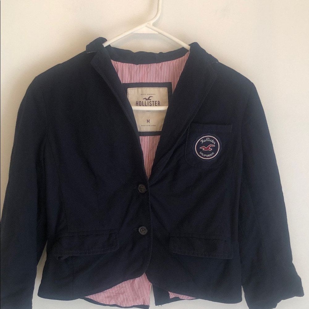 Woman’s Y2k Hollister preppy Navy Jacket with Pink Striped Lining